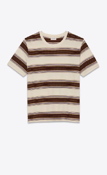 T-shirt with beige, khaki and purple stripes
