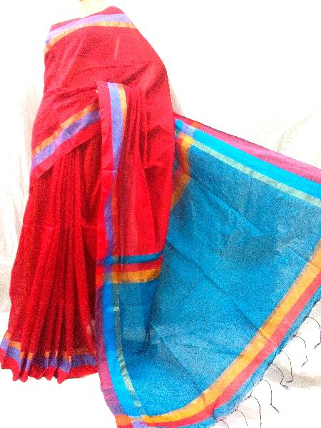 Handloom Silk Cotton Contrast Pallu Saree, Gender : Women