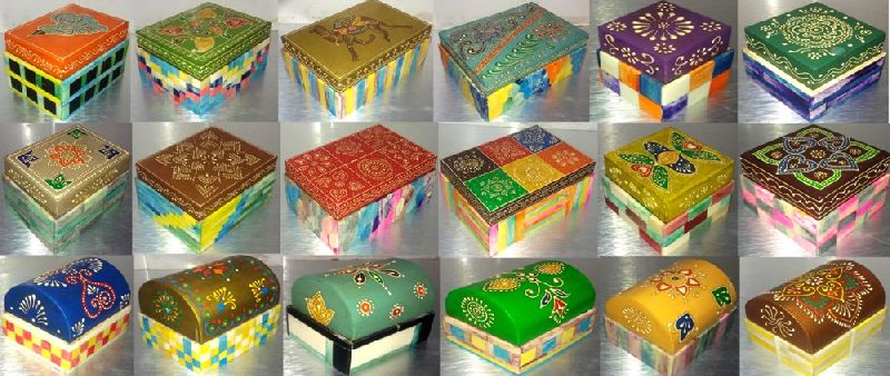 HAND PAINTED GIFT BOXES COLORED BONE