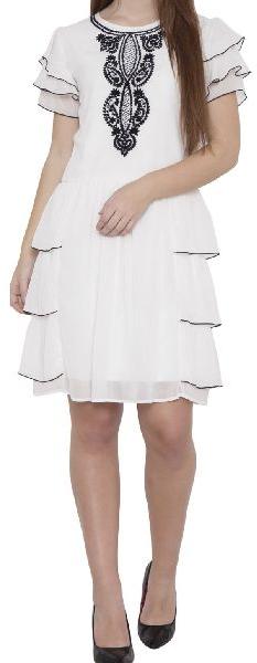 Plain White Layered Mini Dress, Feature : Soft texture