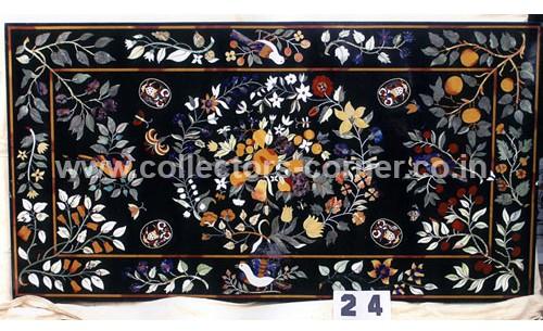 MARBLE TABLE TOP INLAID WITH SEMI PRECIOUS STONES
