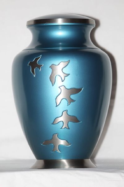 Aria Birds Blue Brass Urn, Style : Antique