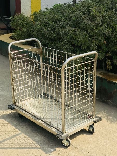Stainless Steel Dirty Linen Trolley, Color : Silver