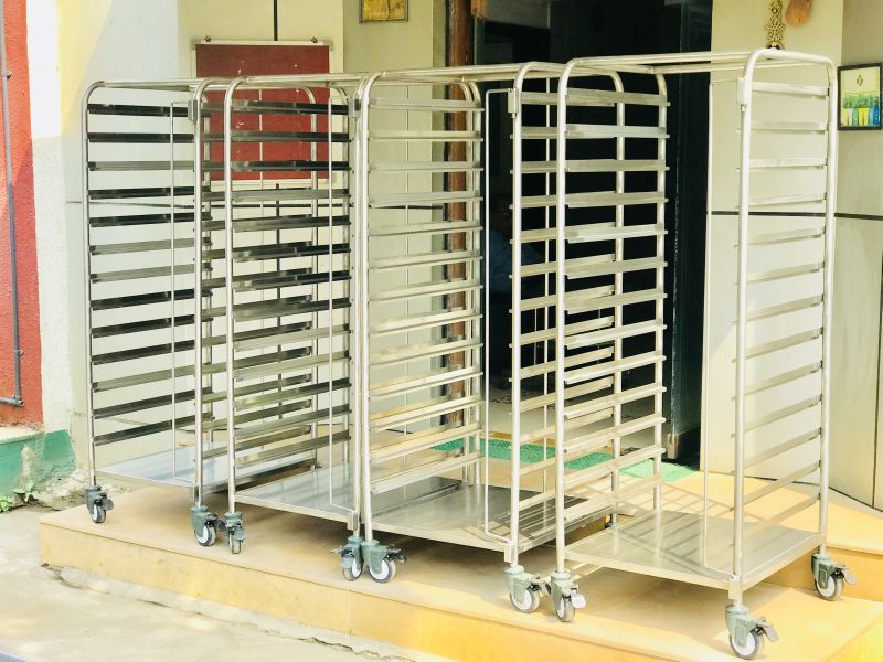 Stainless Steel Pan Rack Trolley, for Commercial