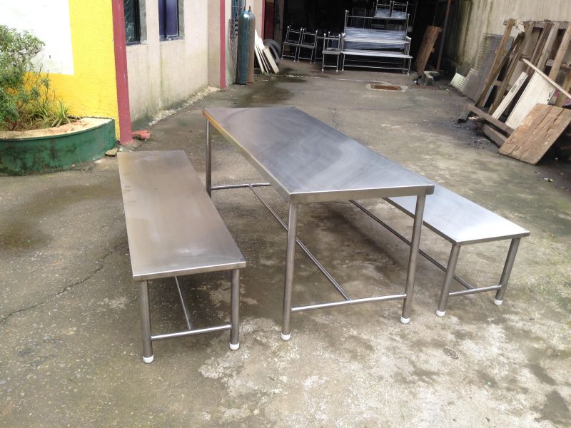 Stainless Steel Table and Bench Set