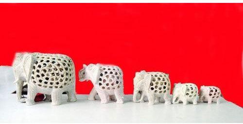 Marble Elephant Statue Set, Color : White