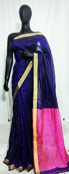 Handloom Pure Zari Strip Contrast Pallu Saree