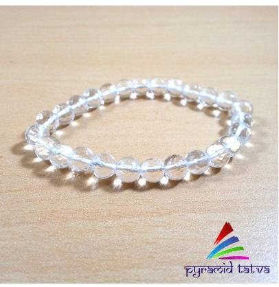 Clear Quartz Diamond Cut Beads Bracelet, Size : 8 mm