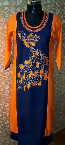 Rayon Peacock Embroidered Kurti, Feature : Quick Dry