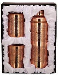 Copper Bisleri Etching Bottle & Tumbler Set