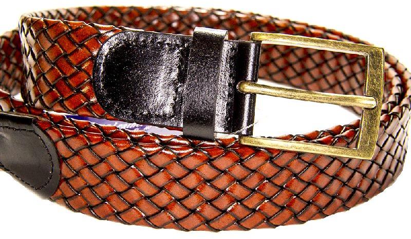 54 Inch Brown Weaved Leather Belt