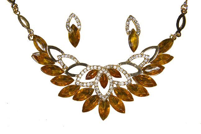 Gold Plated Amber Crystal Necklace