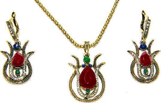 Gold Plated Vintage Style Turquoise Pendant Set