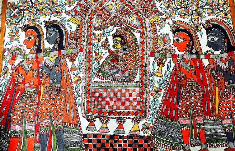 Madhubani Paintings-Wall-09, Color : Multicolor, INR 4.50 k / Piece by Ambe  Mithila Paintings from Kanpur Uttar Pradesh | ID - 4167482