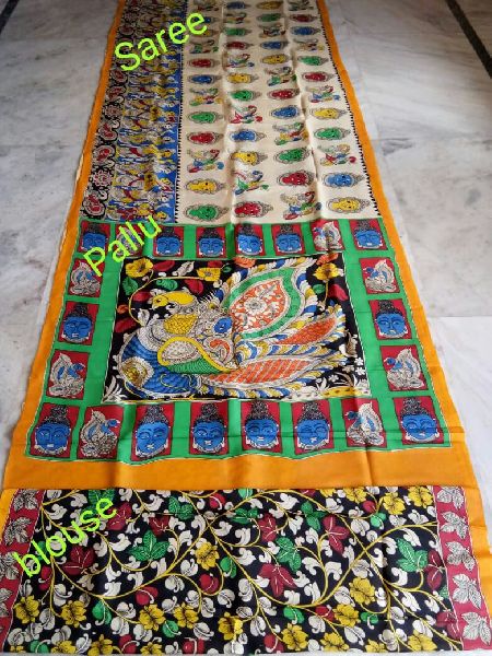 Madhubani Pantings-handmade Cotton saree, Color : Multiple Colors