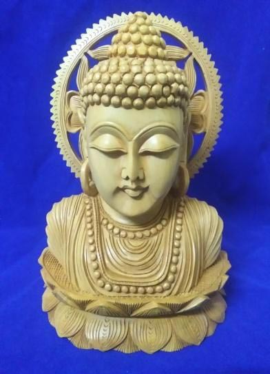 Polished Wooden Buddha Bust Statue, for In Temple Decoration, Color : Yellow