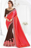 Indian Women orange and maroon color silk and georgette Saree
