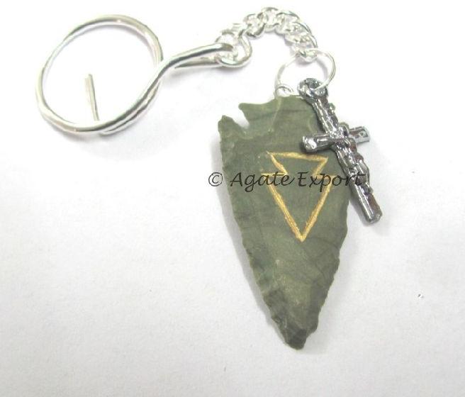 Mix Agate Carved Arrowheads Keyrings