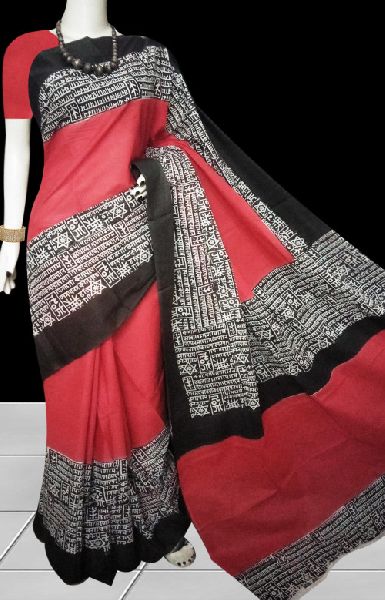 Red and black combinatio n soft cotton saree