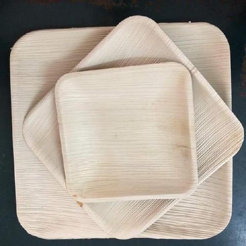 Shape Areca Leaf Square Plate, for Wedding, Party, Home, Color : Brown
