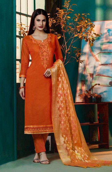 Khatli Work Chanderi Silk Regular Wear Churidar Suit