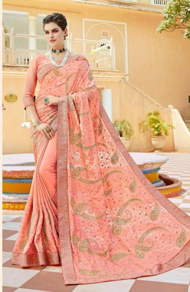 Lucknowi Work Crepe New Fancy Party Wear Saree