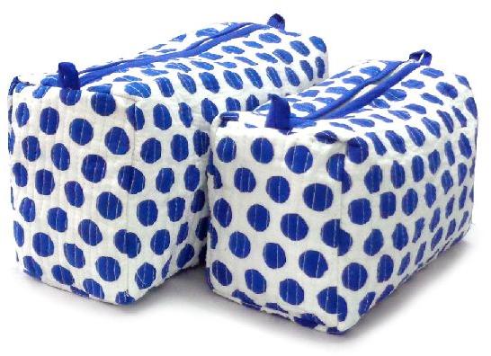 Blue Dotty Quilted Cosmetic Bag