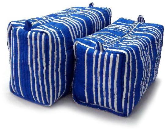 Blue Stripe Quilted Cosmetic Bag