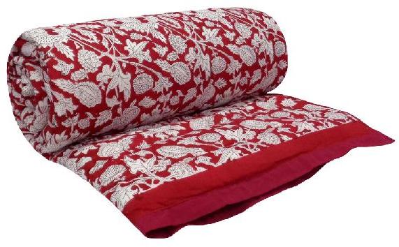 Hand Block amarnath red Printed Patchwork Twin Size Quilt