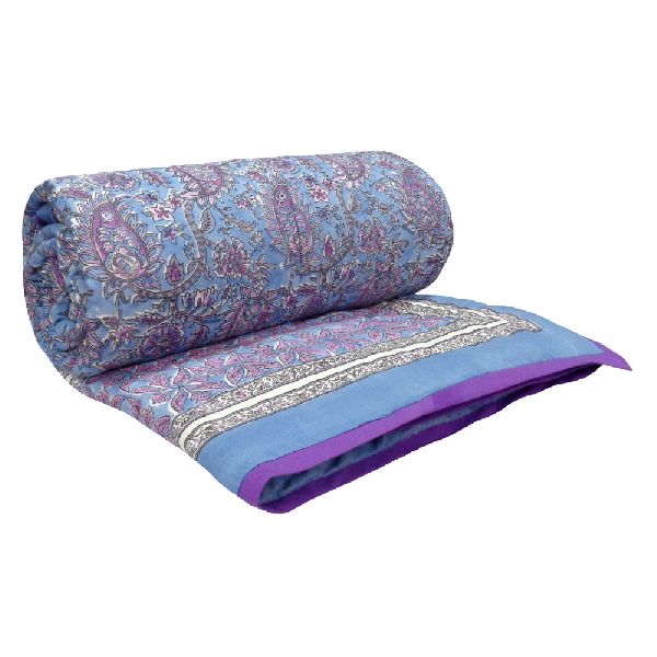 Hand Block paisley pastel lilac Printed Patchwork Twin Size Quilt