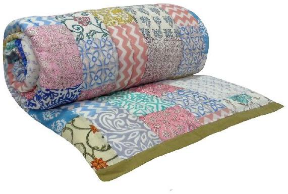Hand Block Printed Patchwork Twin Size Quilt