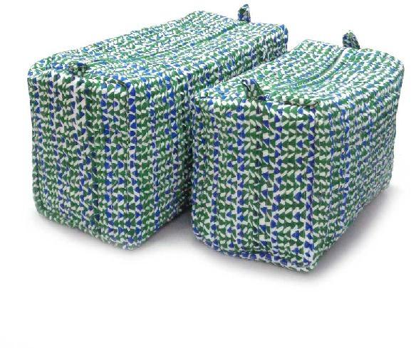 Tri Blue Green Quilted Cosmetic Bag
