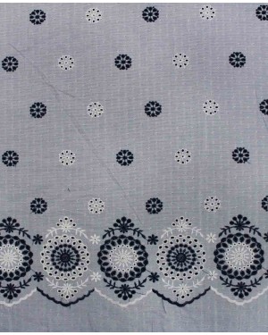 Blue Stripe Border Cutwork Embroidery Fabric