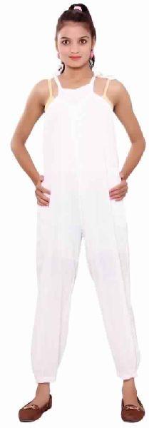 Casual Wear White Color Jumpsuit, Pattern : Solid