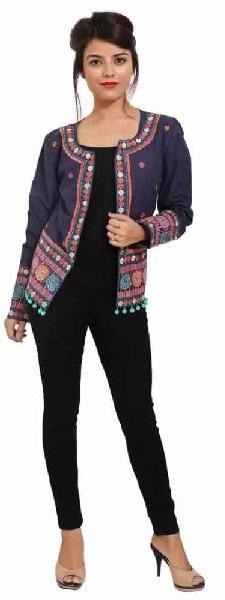 Cotton Embroidery Full Sleeve Party Wear Blue Jacket