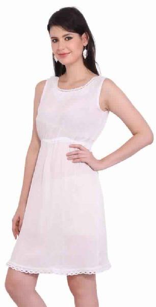 Rayon Crepe Solid A-Line White Dress