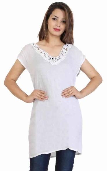 Rayon Crepe Women White Short Sleeve Formal Wear