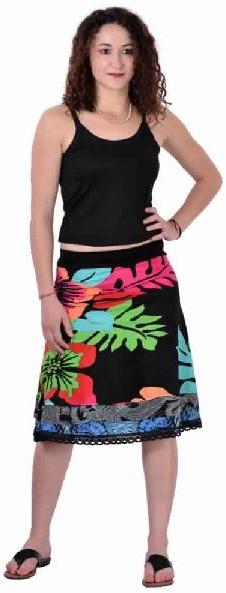Viscose Lycra Printed Casual Wear Black Short Skirt
