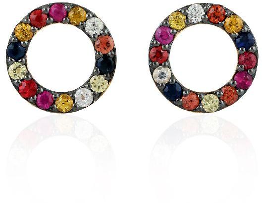18kt gold multi sapphire gemstone round design stud earrings