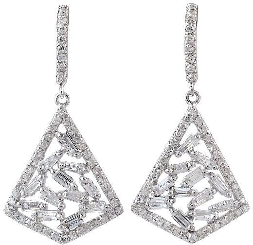 Baguette diamond dangle earrings, Size : 30X15 MM