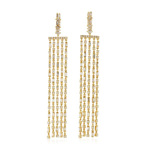 designer gold baguette diamond chandelier earrings