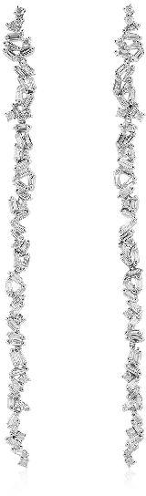 Designer gold baguette diamond drop earrings, Size : 92X6 MM