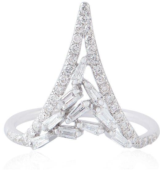 Designer white gold baguette diamond cocktail ring