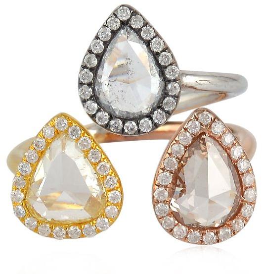 Rose cut diamond gold finger ring, Size : 21X17X19 MM