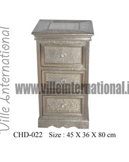 Embossed white metal fitted tall boy chest of drawers with three drawers