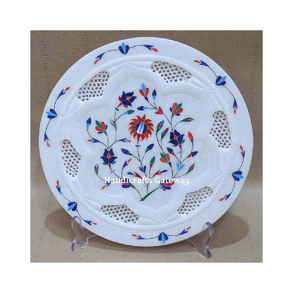 Hand Carved Marble White Decorative Plate Antique Imitation
