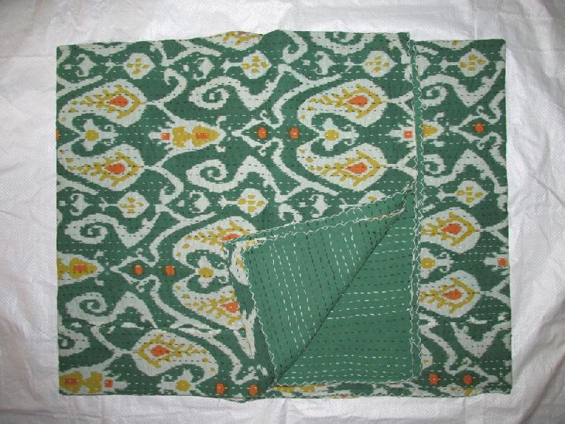Ikat Print Kaantha Work Bedspread, Size : 225 cms * 275 cms