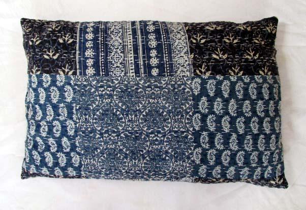 Indigo KANTHA cushion cover