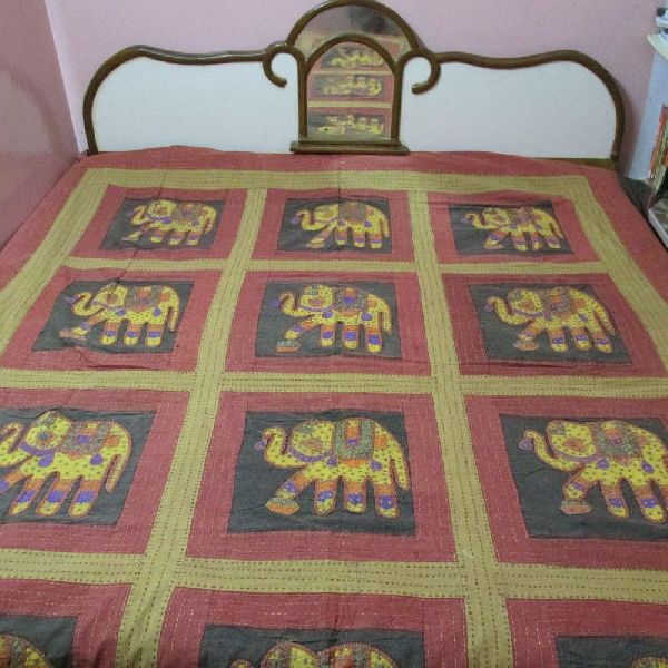 Traditional Appliqu Elephant Design Bedspread