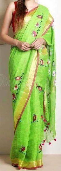 Designer Embroidery LINEN Tissue Saree, for Anti-Wrinkle, Dry Cleaning, Easy Wash, Shrink-Resistant